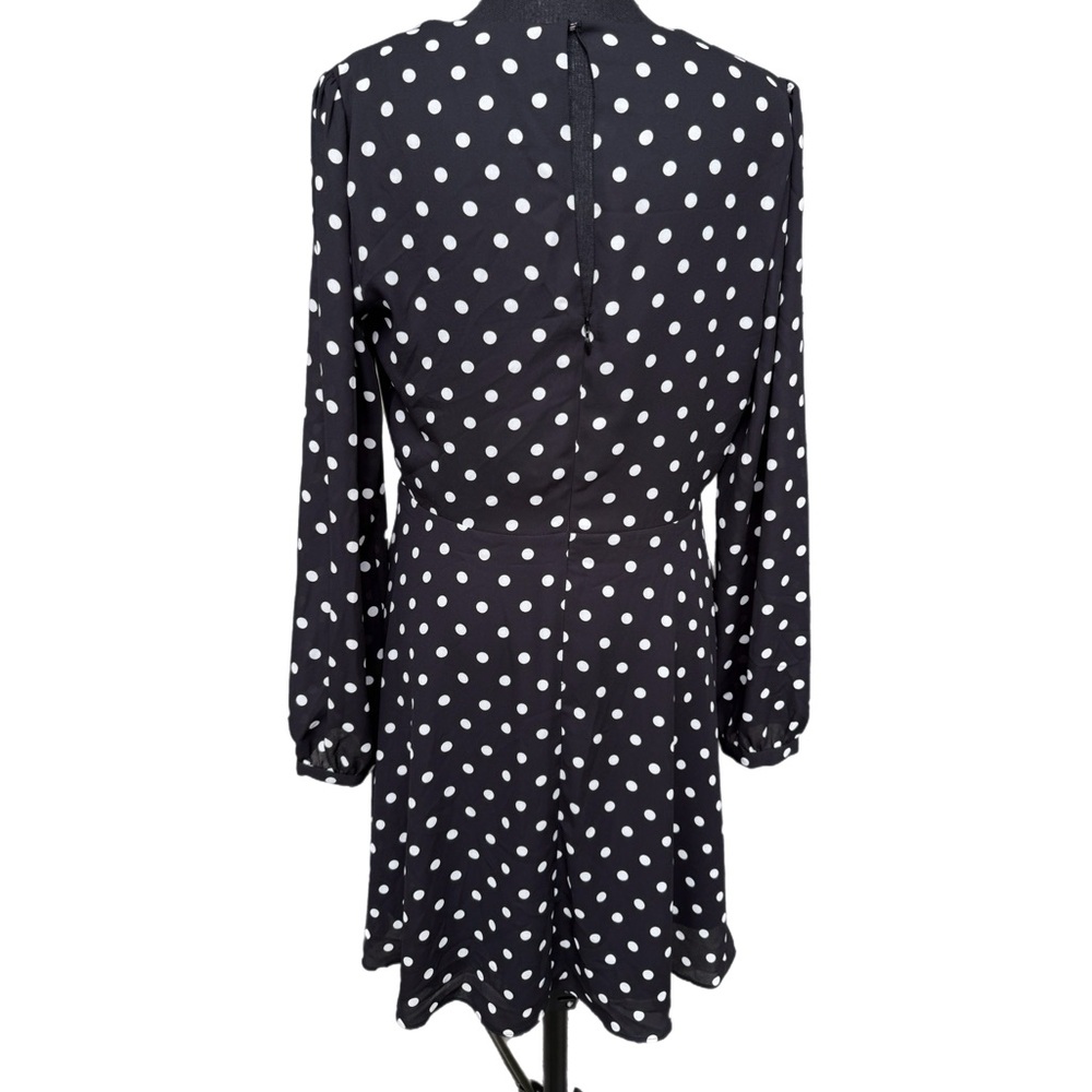 Express Black White Polka Dot Wrap Dress Women’s Size M Knee Length V-Neck - Picture 2 of 5